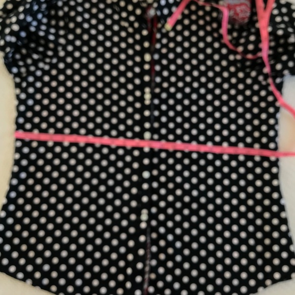 Foxcroft NYC button down shirt women 14 navy/white polka dots red paisley preppy - Picture 14 of 15